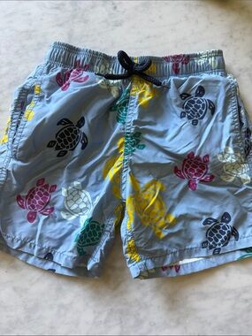 Vilebrequin Light Blue Swim Shorts with Colorful Turtle Print size 8